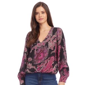 NWT Karen Kane V Neck Paisley Blouse